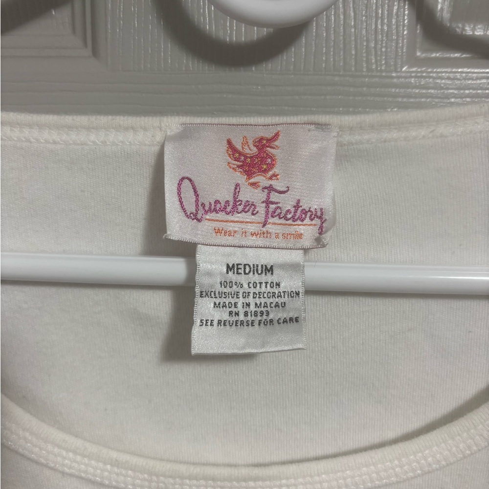Quacker Factory White Tee with Colorful Umbrella Embroidery - Picture 3 of 6